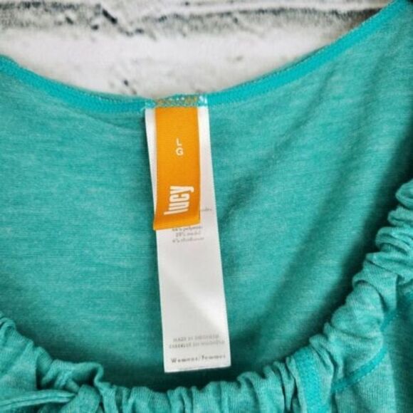 Lucy Green Hooded Sleeveless Shirt Workout Womens Large Polyester - Picture 4 of 4
